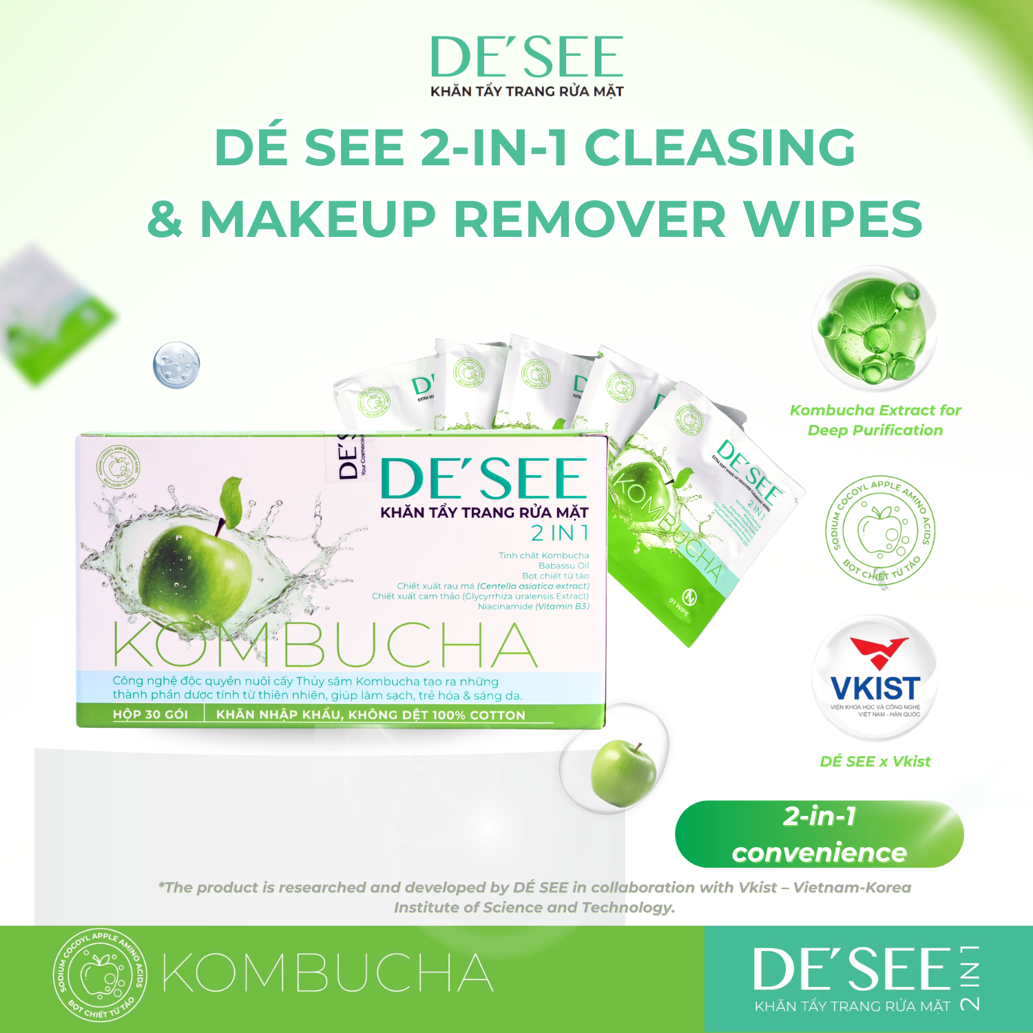 DÉ SEE 2 IN 1 Cleansing Wipes